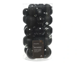 Kerstballen Zwart - Kunststof - Set van 30 stuks - afbeelding 1