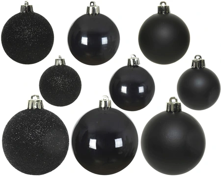 Kerstballen Zwart - Kunststof - Set van 30 stuks - afbeelding 2