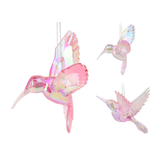 Kersthanger Vogel irriserend roze (assorti)