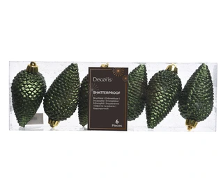 Kerstornament Dennenappels Glitter Dennengroen - 6 stuks