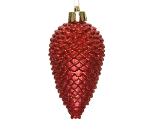 Kerstornament Dennenappels Glitter Kerstrood - 6 stuks - afbeelding 2