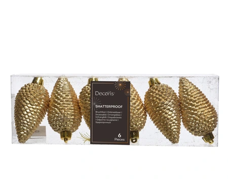 Kerstornament Dennenappels Glitter Lichtgoud - 6 stuks - afbeelding 1
