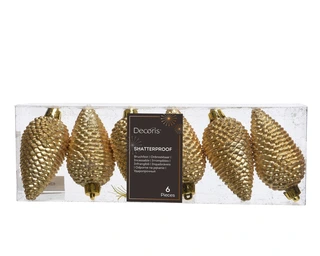 Kerstornament Dennenappels Glitter Lichtgoud - 6 stuks - afbeelding 1