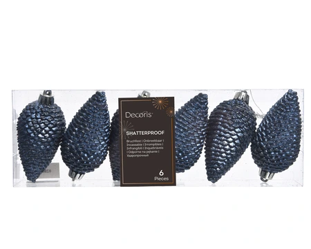 Kerstornament Dennenappels Glitter Nachtblauw - 6 stuks - afbeelding 1