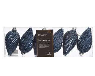 Kerstornament Dennenappels Glitter Nachtblauw - 6 stuks - afbeelding 1