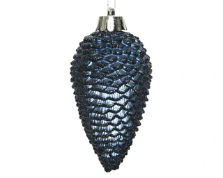 Kerstornament Dennenappels Glitter Nachtblauw - 6 stuks - afbeelding 2