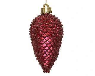 Kerstornament Dennenappels Glitter Ossenbloed - 6 stuks - afbeelding 2