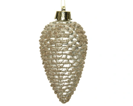 Kerstornament Dennenappels Glitter Parel - 6 stuks