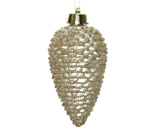 Kerstornament Dennenappels Glitter Parel - 6 stuks