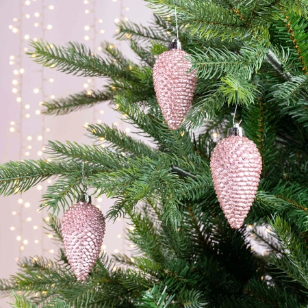 Kerstornament Dennenappels Glitter Poederroze