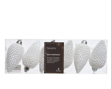 Kerstornament Dennenappels Glitter Winterwit - 6 stuks