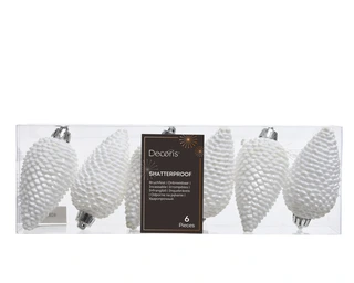 Kerstornament Dennenappels Glitter Winterwit - 6 stuks