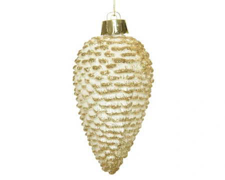 Kerstornament Dennenappels Glitter Wolwit - 6 stuks - afbeelding 2