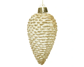Kerstornament Dennenappels Glitter Wolwit - 6 stuks - afbeelding 2