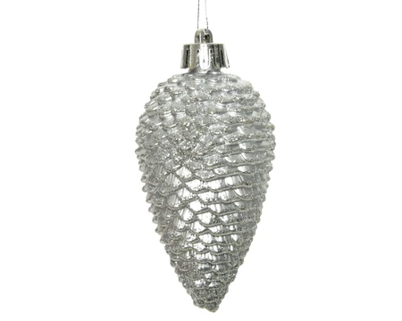 Kerstornament Dennenappels Glitter Zilver - 6 stuks - afbeelding 2