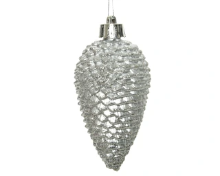 Kerstornament Dennenappels Glitter Zilver - 6 stuks - afbeelding 2