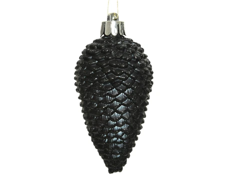 Kerstornament Dennenappels Glitter Zwart - 6 stuks