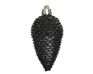 Kerstornament Dennenappels Glitter Zwart - 6 stuks