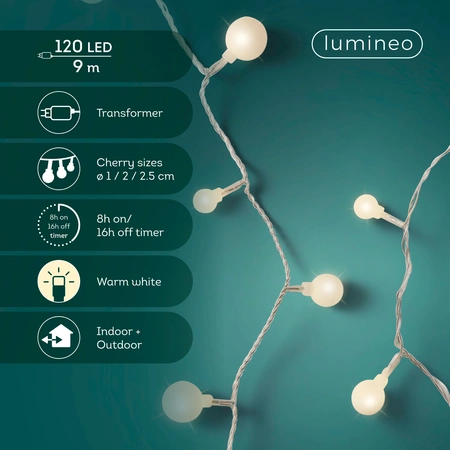 LED Cherry Lights - Lumineo - 120 lampjes Warm Wit / Transparant - afbeelding 6