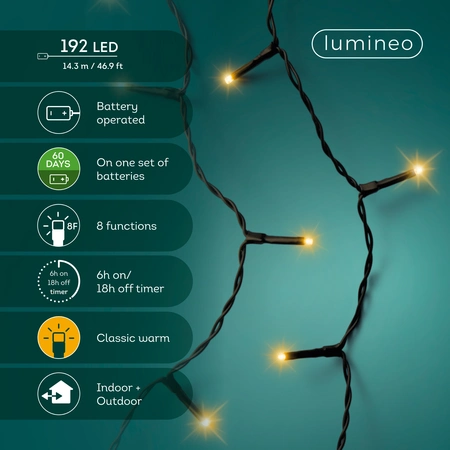 LED Durawise Battery Lights Twinkle - Lumineo - 192 lampjes Klassiek Warm - afbeelding 4