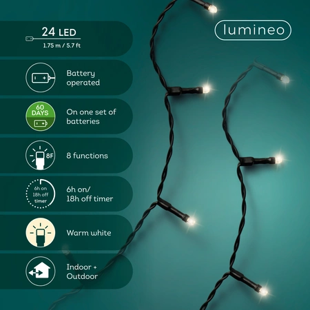 LED Durawise Battery Lights Twinkle - Lumineo - 24 lampjes warm wit - afbeelding 3