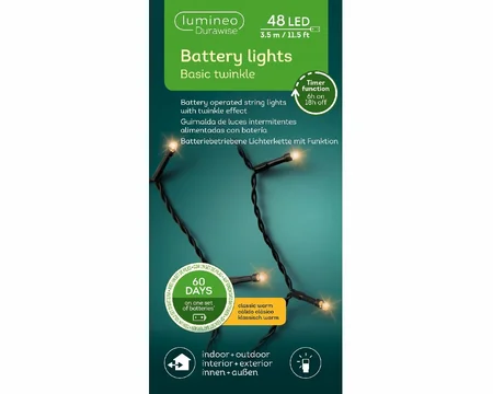 LED Durawise Battery Lights Twinkle - Lumineo - 48 lampjes Klassiek Warm - afbeelding 3