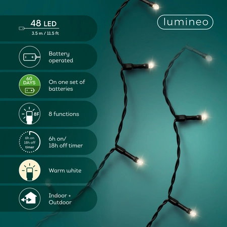 LED Durawise Battery Lights Twinkle - Lumineo - 48 lampjes warm wit - afbeelding 3