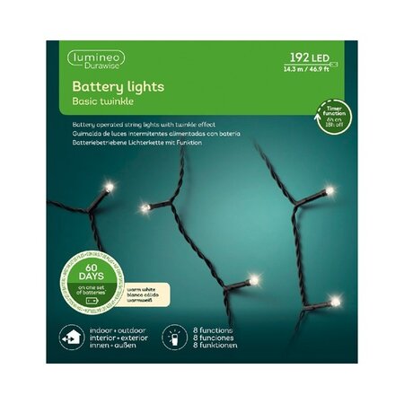 LED Durawise Battery Lights Twinkle - Lumineo - 192 lampjes warm wit - afbeelding 2