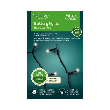 LED Durawise Battery Lights Twinkle - Lumineo - 96 lampjes warm wit - afbeelding 2