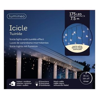 LED Icicle Lights Twinkle - Lumineo - 175 lampjes warm wit - afbeelding 2