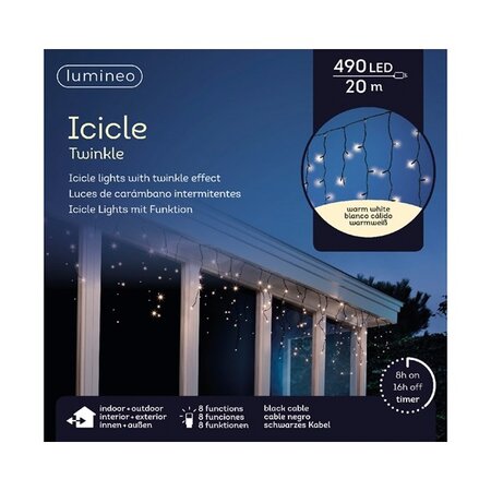 LED Icicle Lights Twinkle - Lumineo - 490 lampjes warm wit - afbeelding 2