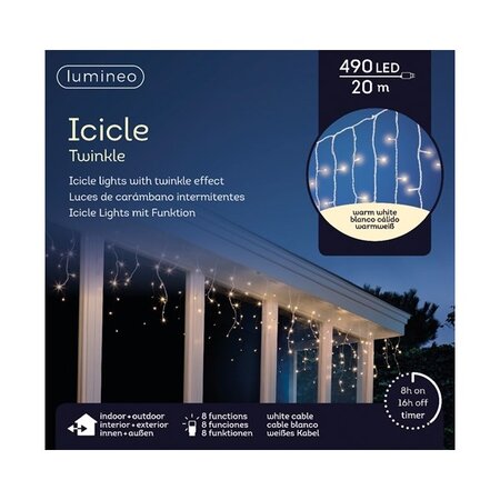 LED Icicle Lights Twinkle - Lumineo - 490 lampjes warm wit / wit snoer - afbeelding 2