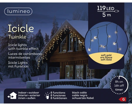 LED Icicle Lights Twinkle - Lumineo - 119 lampjes soft gold - afbeelding 3