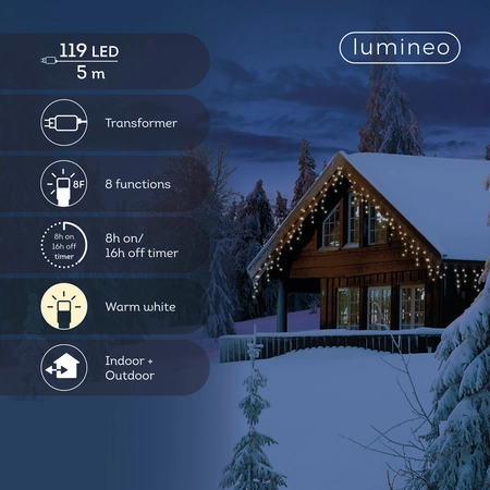LED Icicle Lights Twinkle - Lumineo - 119 lampjes warm wit - afbeelding 3