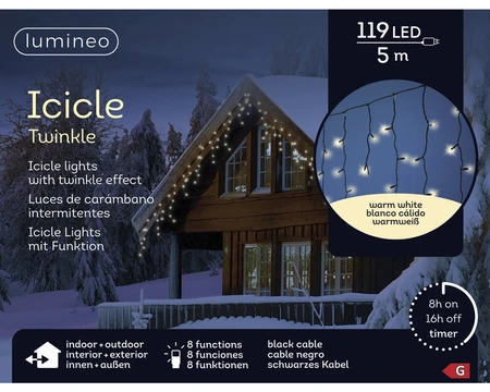 LED Icicle Lights Twinkle - Lumineo - 119 lampjes warm wit - afbeelding 5