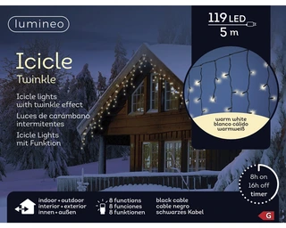 LED Icicle Lights Twinkle - Lumineo - 119 lampjes warm wit - afbeelding 5