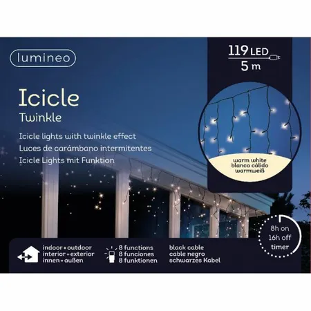 LED Icicle Lights Twinkle - Lumineo - 119 lampjes warm wit - afbeelding 2