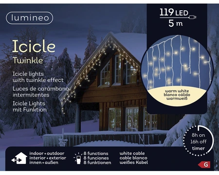 LED Icicle Lights Twinkle - Lumineo - 119 lampjes warm wit / wit snoer - afbeelding 5