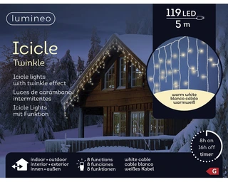 LED Icicle Lights Twinkle - Lumineo - 119 lampjes warm wit / wit snoer - afbeelding 5