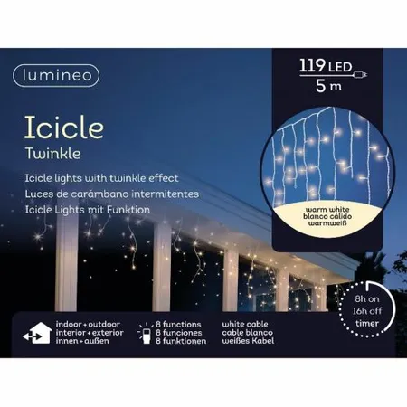 LED Icicle Lights Twinkle - Lumineo - 119 lampjes warm wit / wit snoer - afbeelding 3