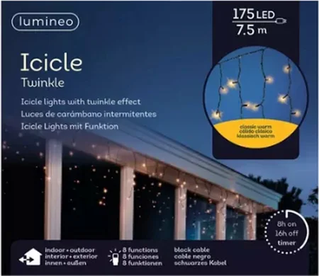 LED Icicle Lights Twinkle - Lumineo - 175 lampjes klassiek warm - afbeelding 2