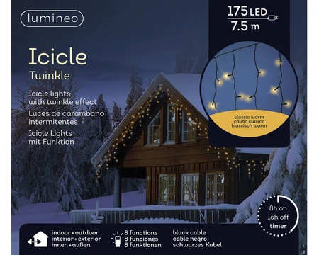 LED Icicle Lights Twinkle - Lumineo - 175 lampjes klassiek warm - afbeelding 5