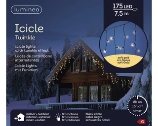 LED Icicle Lights Twinkle - Lumineo - 175 lampjes soft gold - afbeelding 3