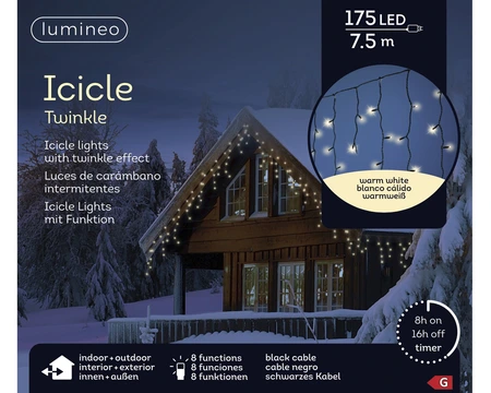 LED Icicle Lights Twinkle - Lumineo - 175 lampjes warm wit - afbeelding 4