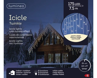LED Icicle Lights Twinkle - Lumineo - 175 lampjes warm wit / wit snoer - afbeelding 4
