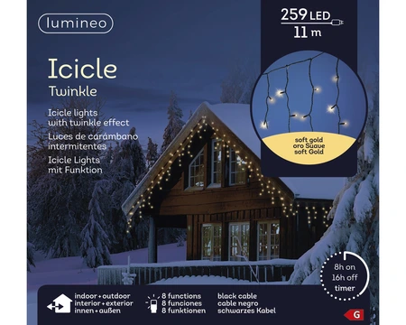 LED Icicle Lights Twinkle - Lumineo - 259 lampjes Soft Gold - afbeelding 3