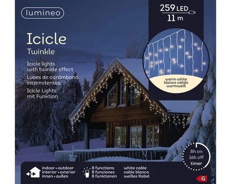 LED Icicle Lights Twinkle - Lumineo - 259 lampjes warm wit / wit snoer - afbeelding 5