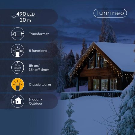 LED Icicle Lights Twinkle - Lumineo - 490 lampjes klassiek warm - afbeelding 3