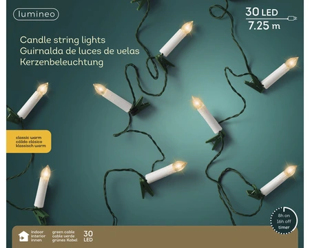 LED Kaarsverlichting Clip - Lumineo - 30 lampjes klassiek warm - afbeelding 2