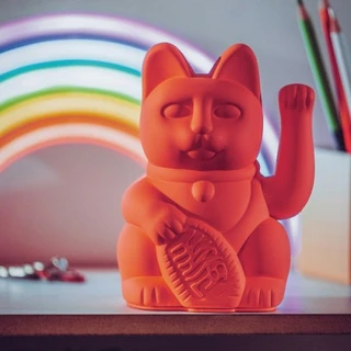 Lucky Cat - Zwaaiende Kat Neon Oranje - afbeelding 2